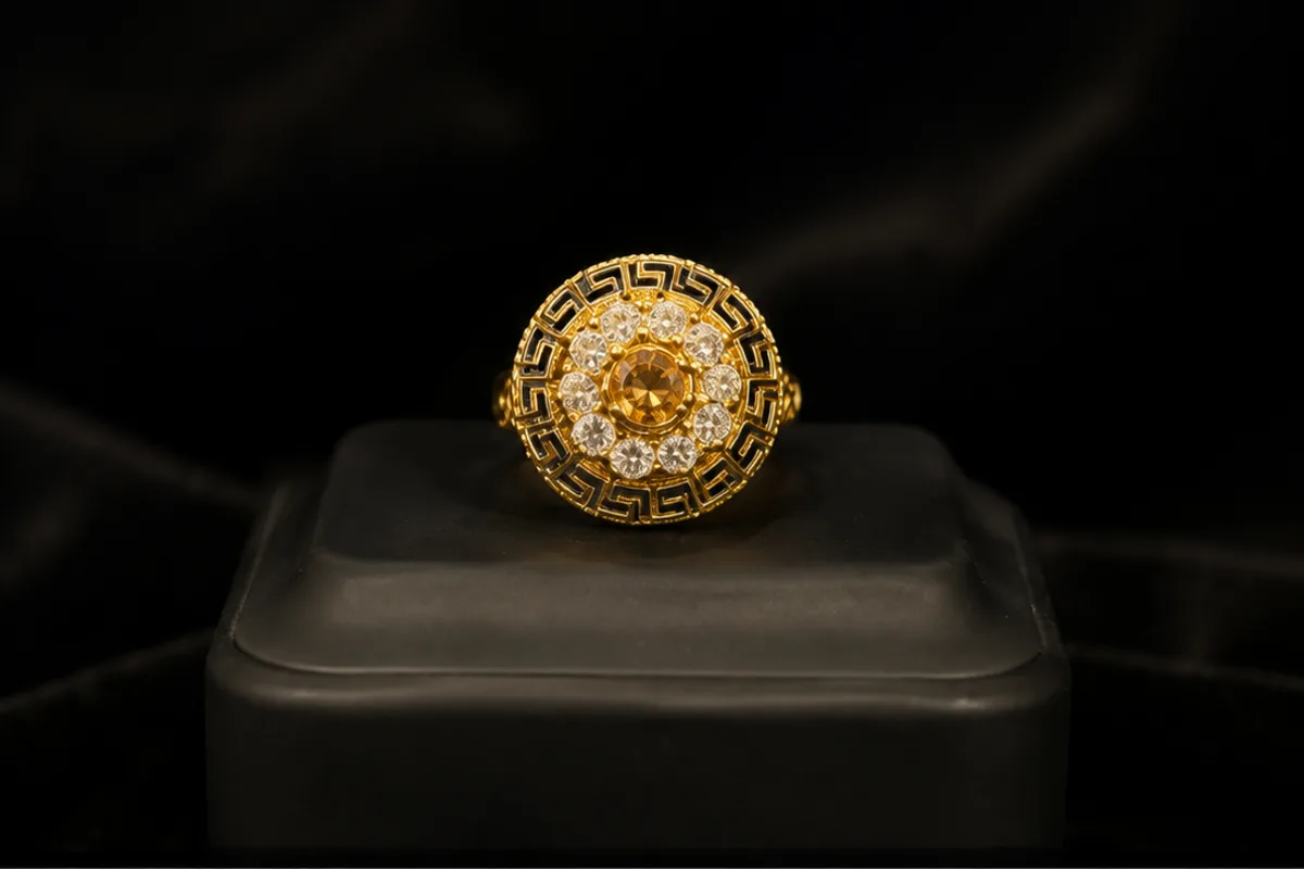 Greek Key Champagne Gold Ring